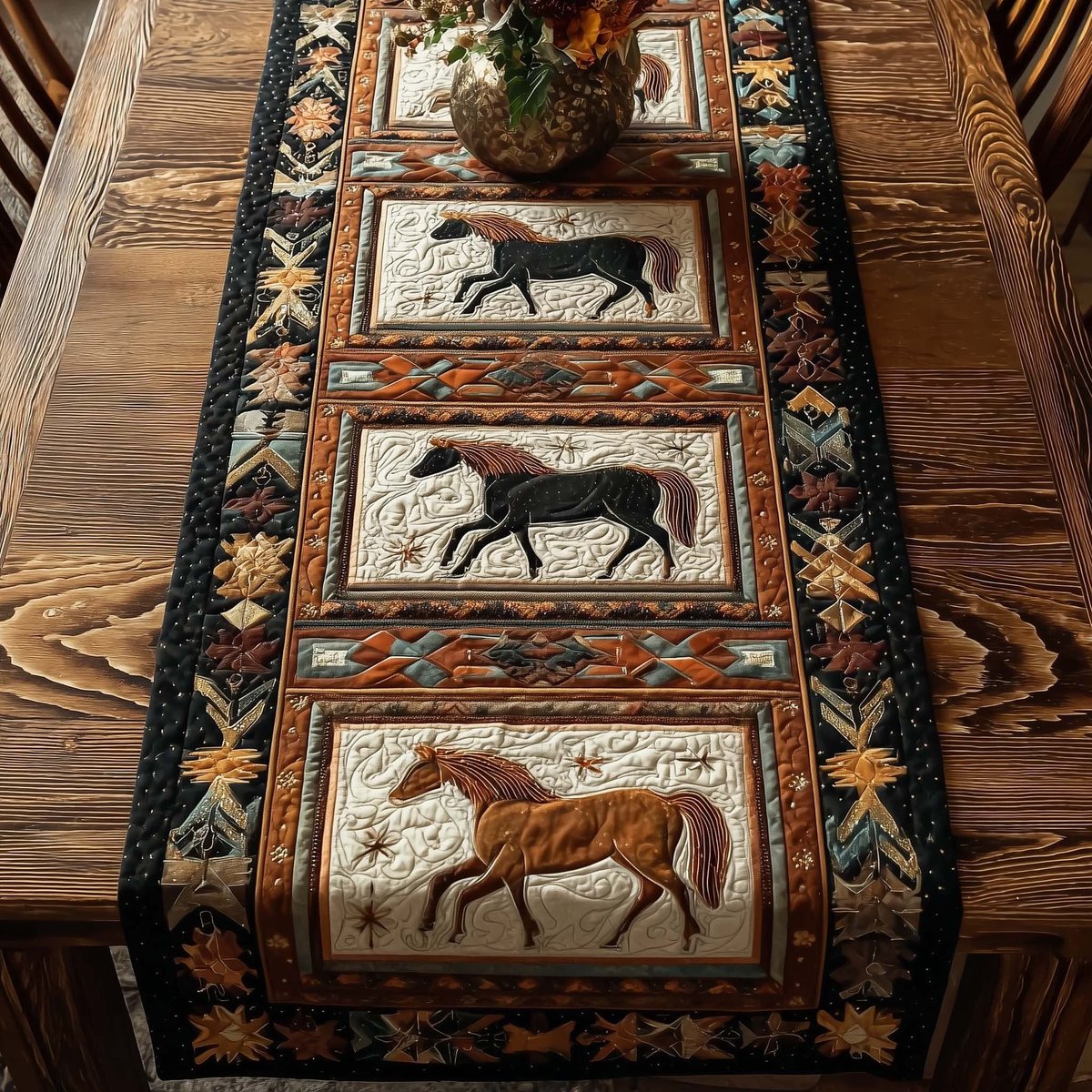 Horses in Cream Quilt Blocks Table Runner - Made to Order TABLE928