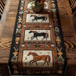 Horses in Cream Quilt Blocks Table Runner - Made to Order TABLE928