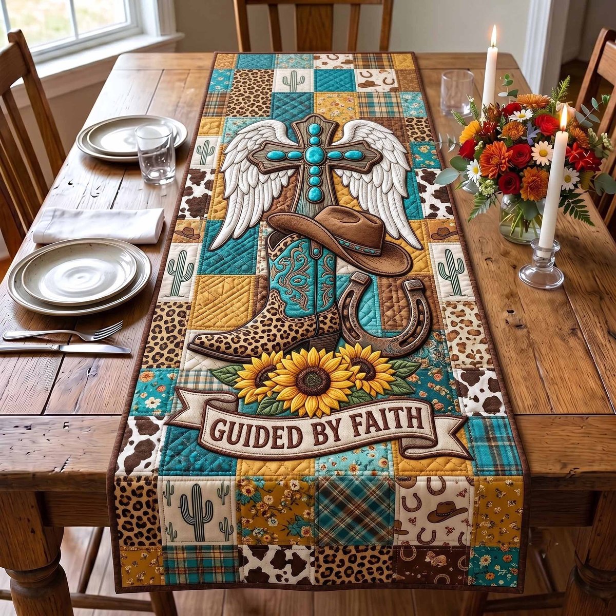 Guided By Faith Leopard Patchwork Table Runner - Made to Order TABLE928