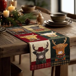 Highland Cows in Winter Sweaters Table Runner - Made to Order TABLE928