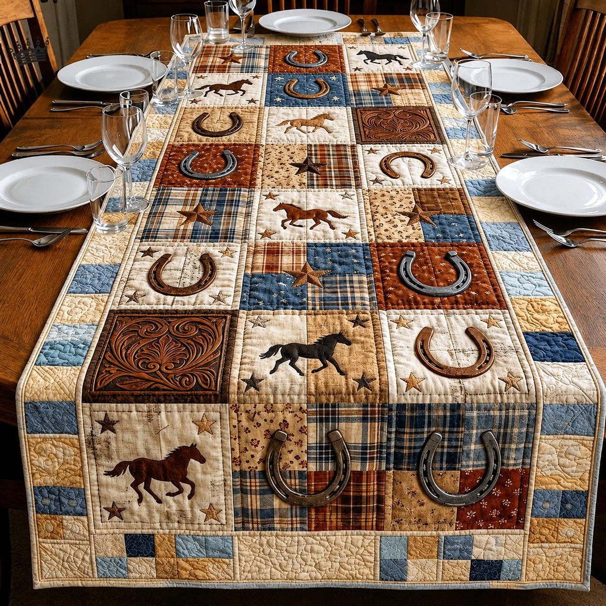 Horseshoes and Horses in Blocks Table Runner - Made to Order TABLE928