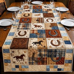 Horseshoes and Horses in Blocks Table Runner - Made to Order TABLE928