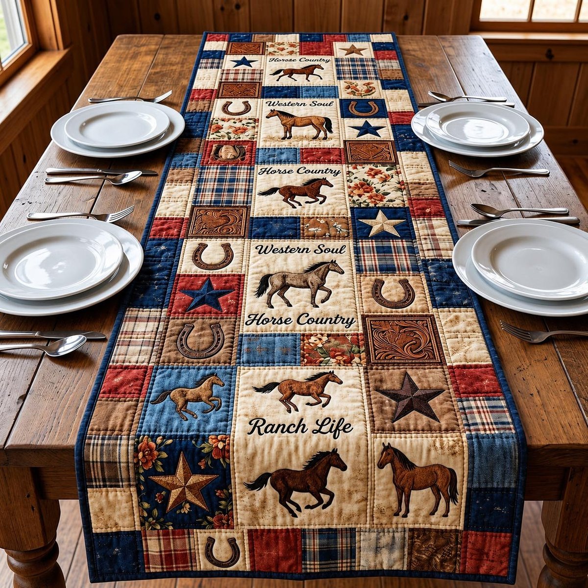 Horse Country Ranch Life Blocks Table Runner - Made to Order TABLE928