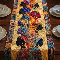 Headwrap Profiles with Gold Earrings Table Runner - Made to Order TABLE928