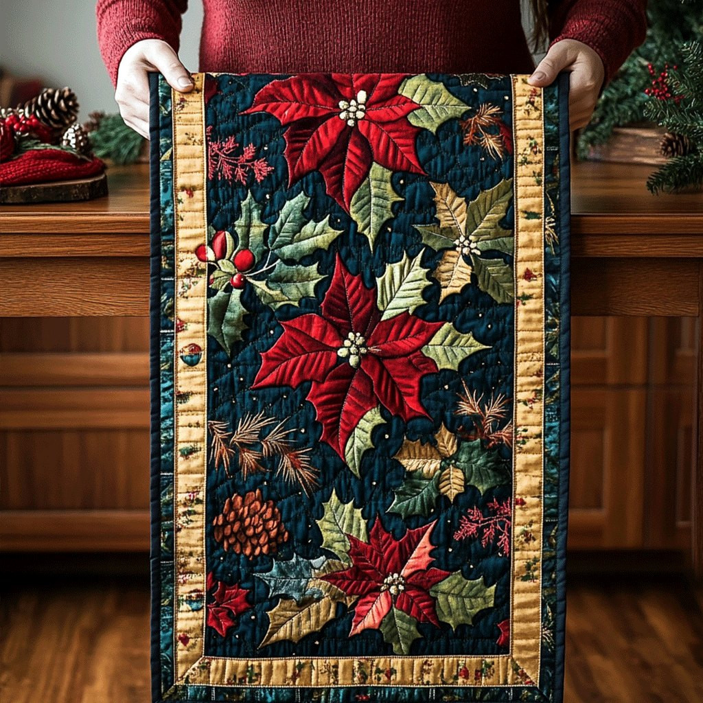 Holiday Poinsettia Grace Table Runner - Made to Order TABLE928