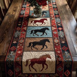 Horses in Red and Blue Blocks Table Runner - Made to Order TABLE928