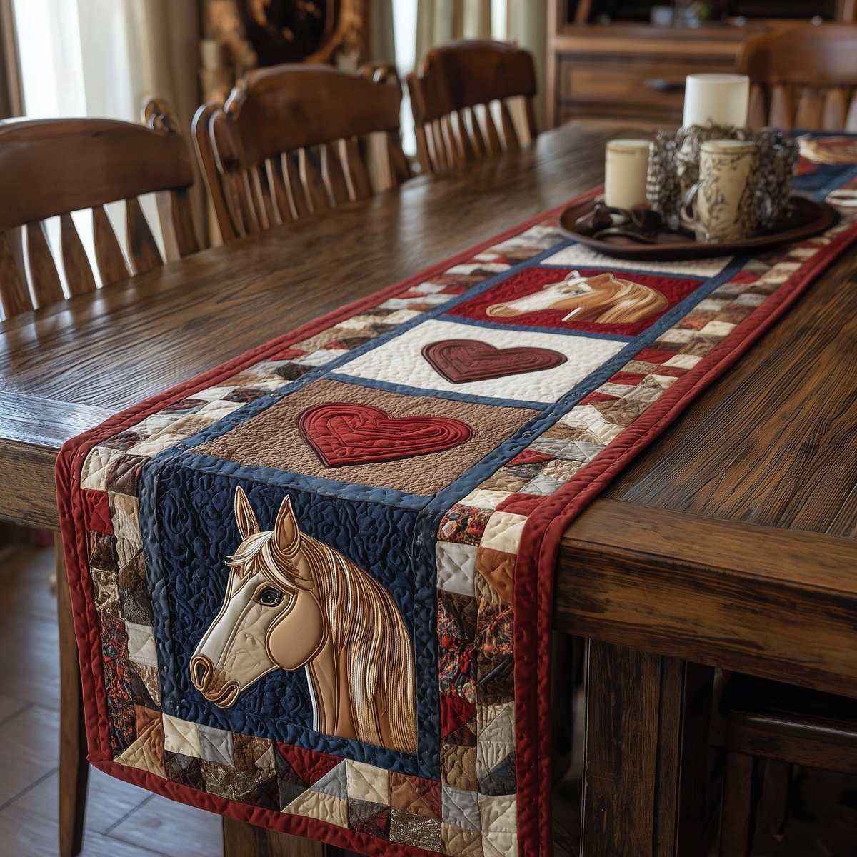 Horse Portrait with Red Heart Table Runner - Made to Order TABLE928
