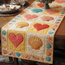 Hearts and Shells in Warm Squares Table Runner - Made to Order TABLE928