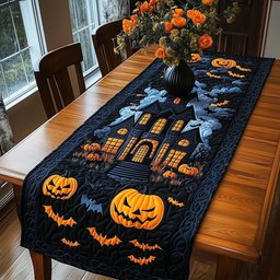 Haunted House with Bats and Pumpkins Table Runner - Made to Order TABLE928