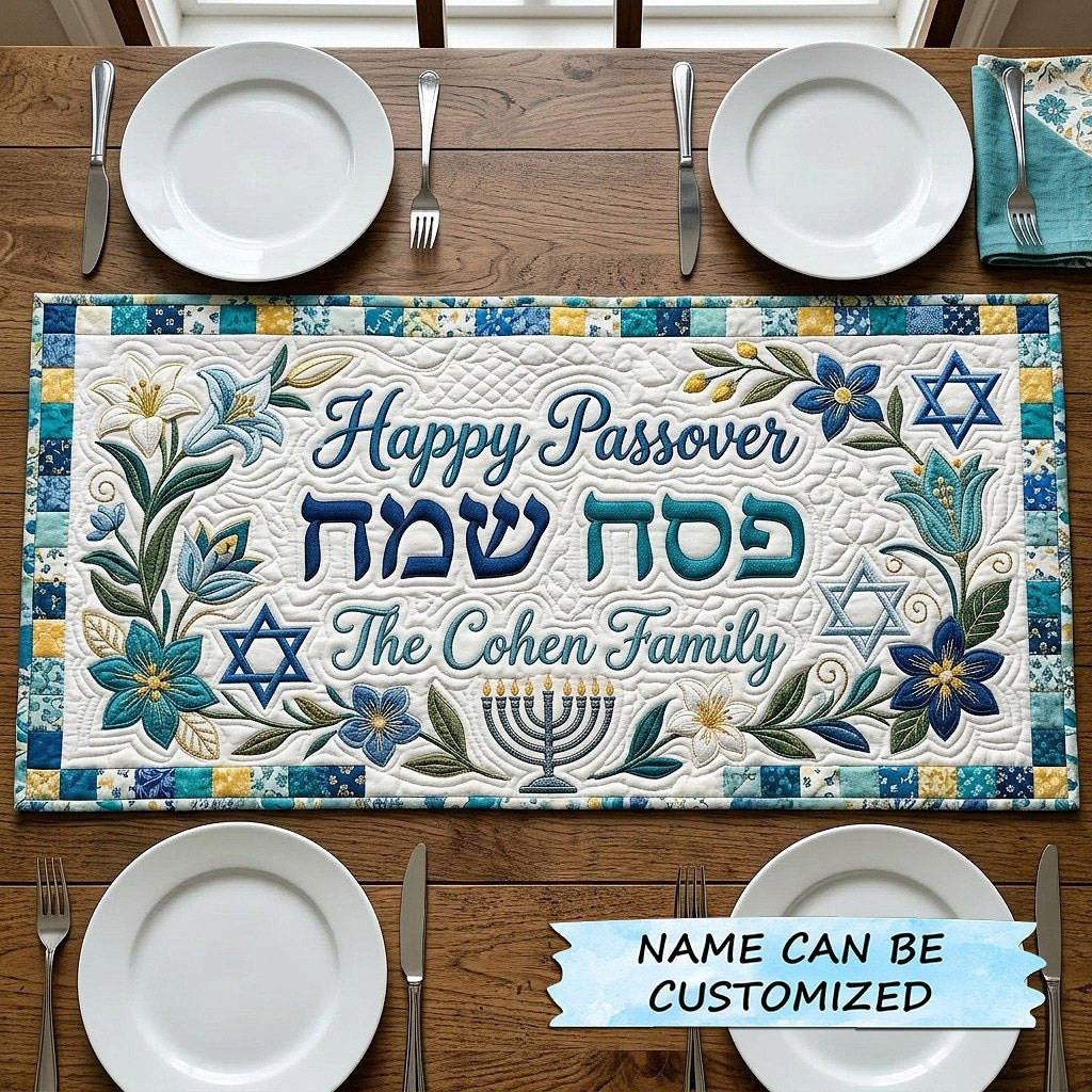 Happy Passover with Family Name Table Runner - Made to Order TABLE928
