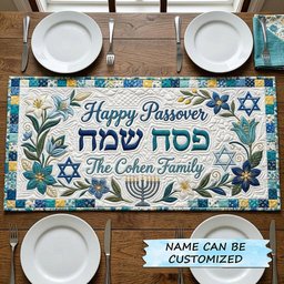 Happy Passover with Family Name Table Runner - Made to Order TABLE928