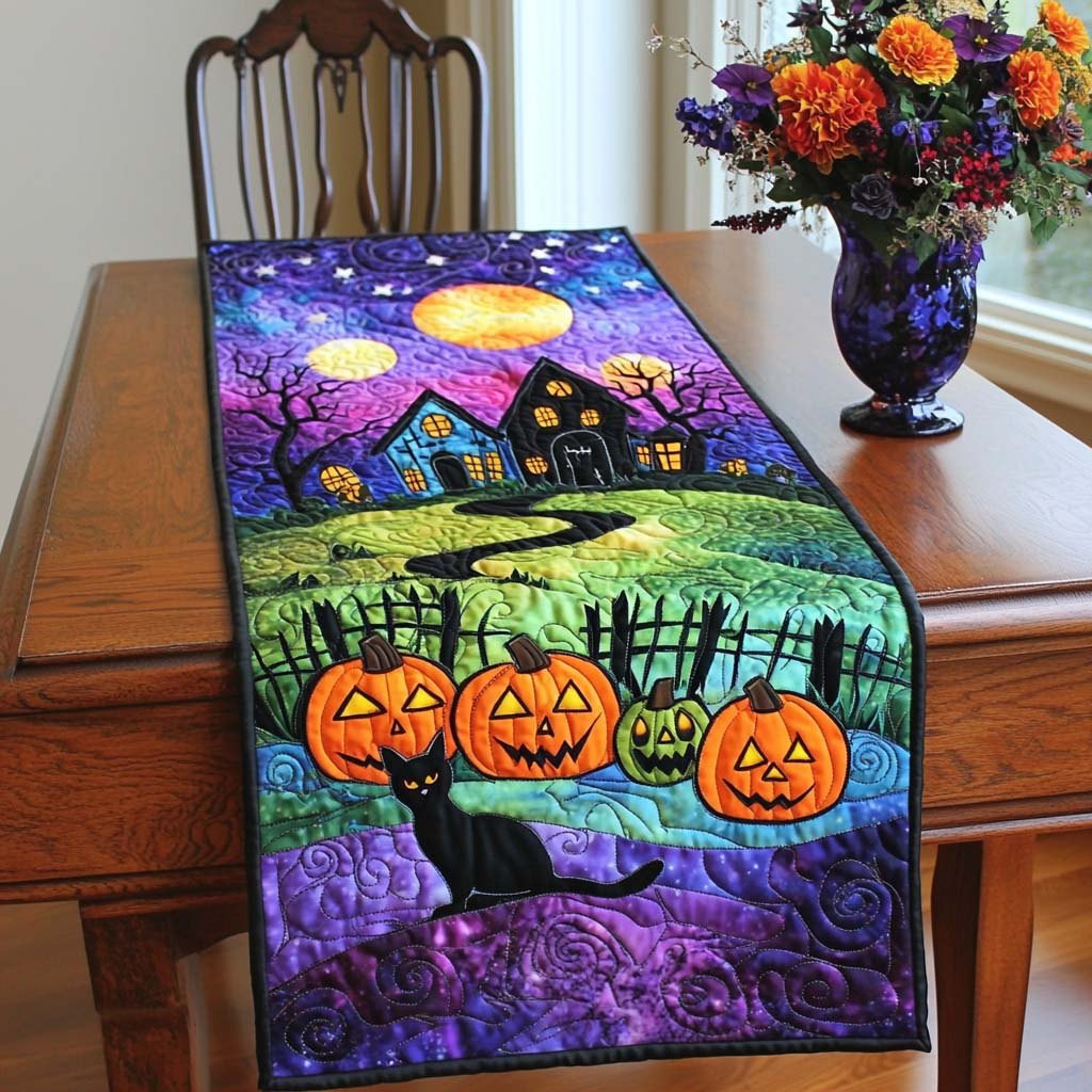 Halloween Night with Black Cat Table Runner - Made to Order TABLE928