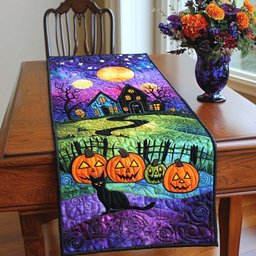 Halloween Night with Black Cat Table Runner - Made to Order TABLE928