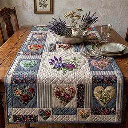 Heart Blocks on Grey and Cream Table Runner - Made to Order TABLE928