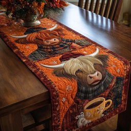 Highland Cows with Orange Plaid Table Runner - Made to Order TABLE928