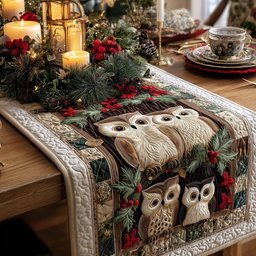 Holly Night Owls Table Runner - Made to Order TABLE928