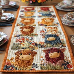 Highland Cow Faces in Patchwork Squares Table Runner - Made to Order TABLE928