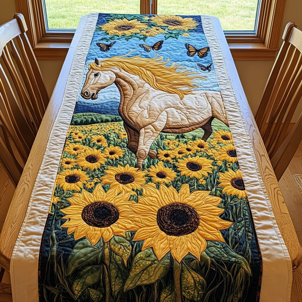 Horse Above a Sunflower Field Table Runner - Made to Order TABLE928