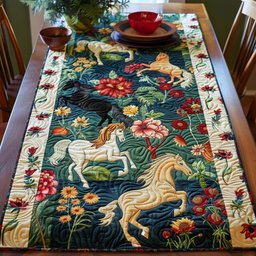 Horses in a Teal Flower Garden Table Runner - Made to Order TABLE928