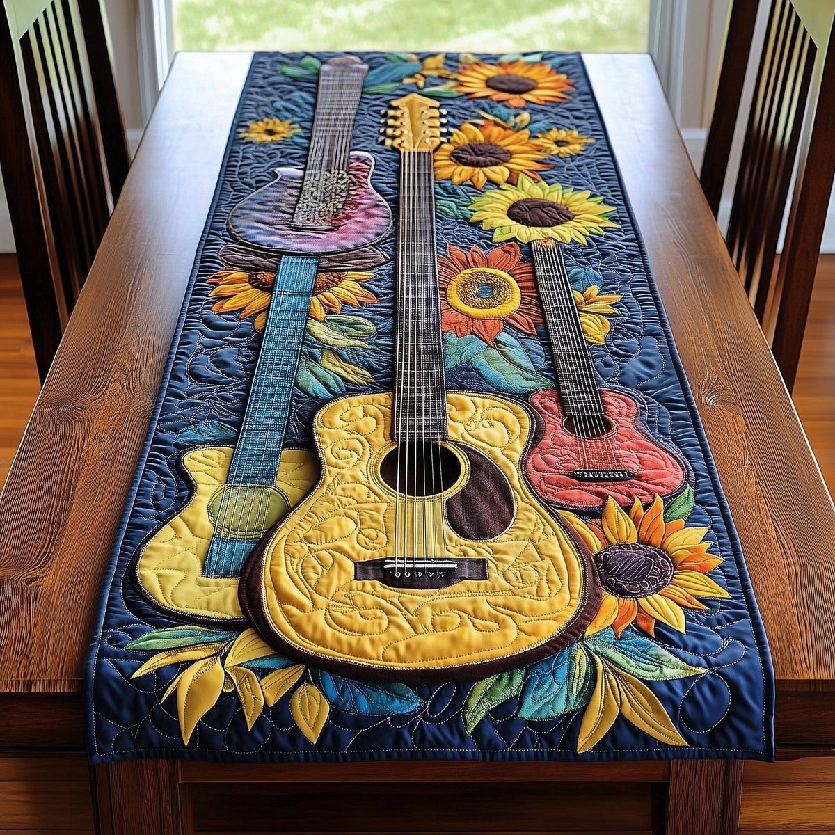 Guitars Among Yellow Sunflowers Table Runner - Made to Order TABLE928