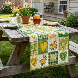 Hearts in Green and Yellow Blocks Table Runner - Made to Order TABLE928