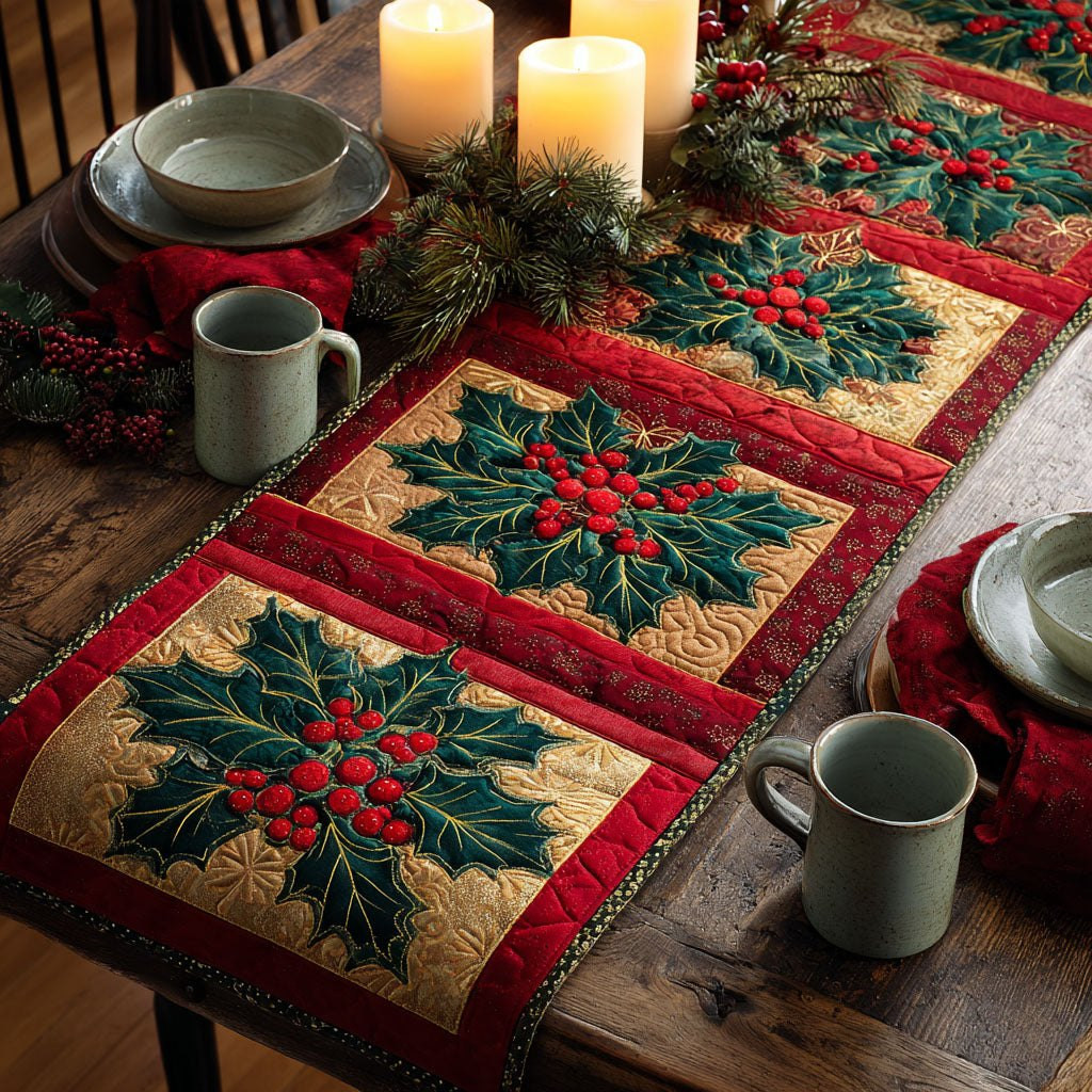 Holly and Berry Blocks in Red Table Runner - Made to Order TABLE928