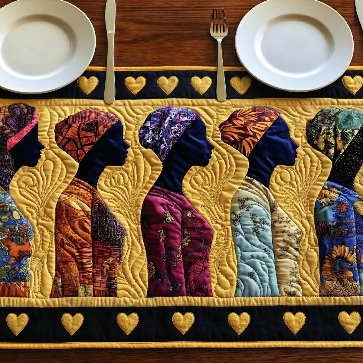 Headwrap Silhouettes with Heart Border Table Runner - Made to Order TABLE928