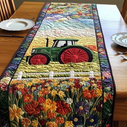 Green Tractor on Plowed Field Table Runner - Made to Order TABLE928