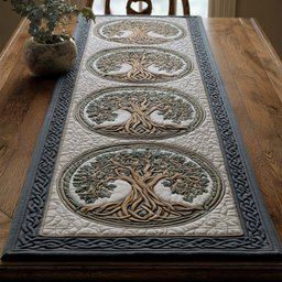 Grey Celtic Tree Medallions Table Runner - Made to Order TABLE928
