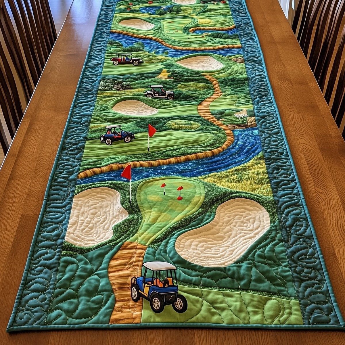 Green Farmland with Winding Road Table Runner - Made to Order TABLE928