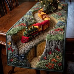 Green Train on Winding Mountain Track Table Runner - Made to Order TABLE928