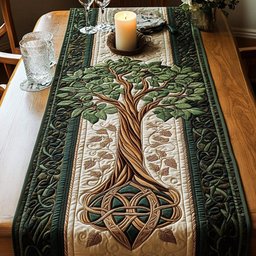 Green Tree Over a Celtic Knot Table Runner - Made to Order TABLE928