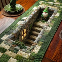 Green Door in Stone Stairway Table Runner - Made to Order TABLE928