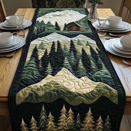 Green Pines Before Mountain Range Table Runner - Made to Order TABLE928