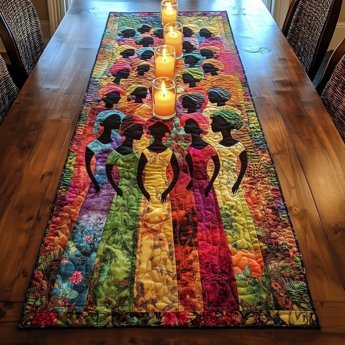 Group of Women in Rainbow Gowns Table Runner - Made to Order TABLE928