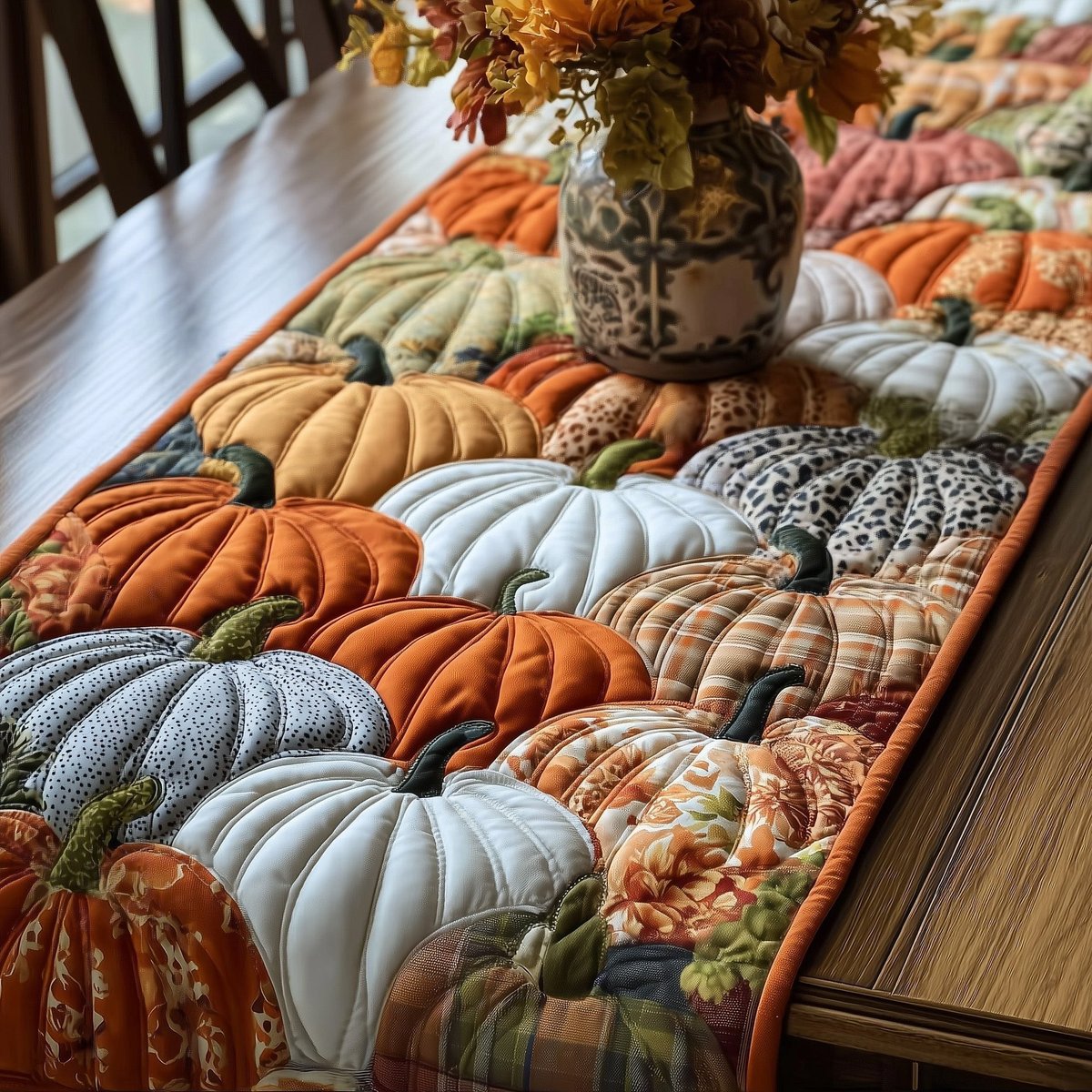 Grey and Cream Pumpkin Cluster Table Runner - Made to Order TABLE928