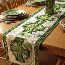 Green Celtic Crosses and Shamrocks Table Runner - Made to Order TABLE928