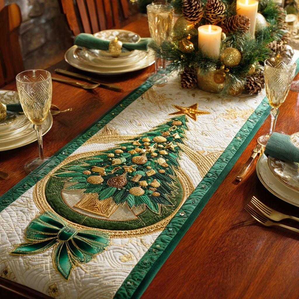 Green Christmas Tree on Cream Table Runner - Made to Order TABLE928
