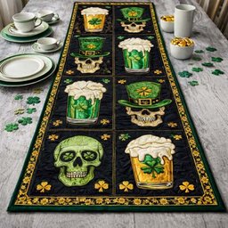 Green Skulls and Beer Mugs Table Runner - Made to Order TABLE928