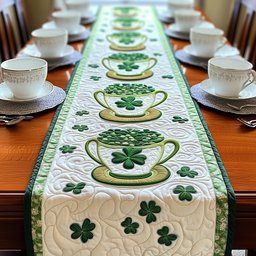 Green Teacups with Shamrocks Table Runner - Made to Order TABLE928