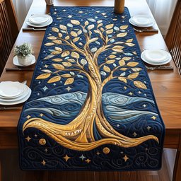 Golden Tree on a Starry Navy Table Runner - Made to Order TABLE928