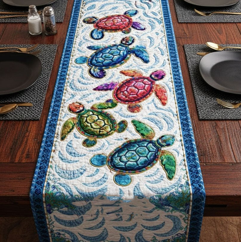 Green Turtles on Cream Panel Table Runner - Made to Order TABLE928