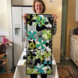 Green Blossoms on Black Table Runner - Made to Order TABLE928