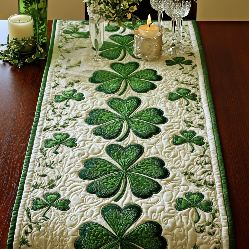 Green Shamrocks on Cream Table Runner - Made to Order TABLE928