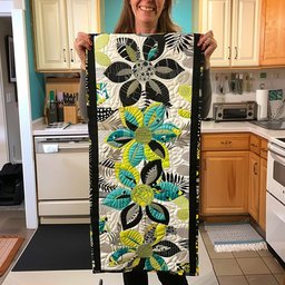 Green Leaves on Black and White Table Runner - Made to Order TABLE928