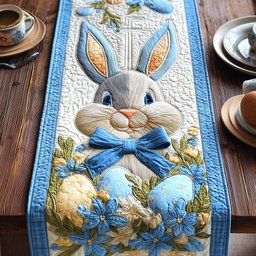 Grey Bunny with Blue Bow Table Runner - Made to Order TABLE928