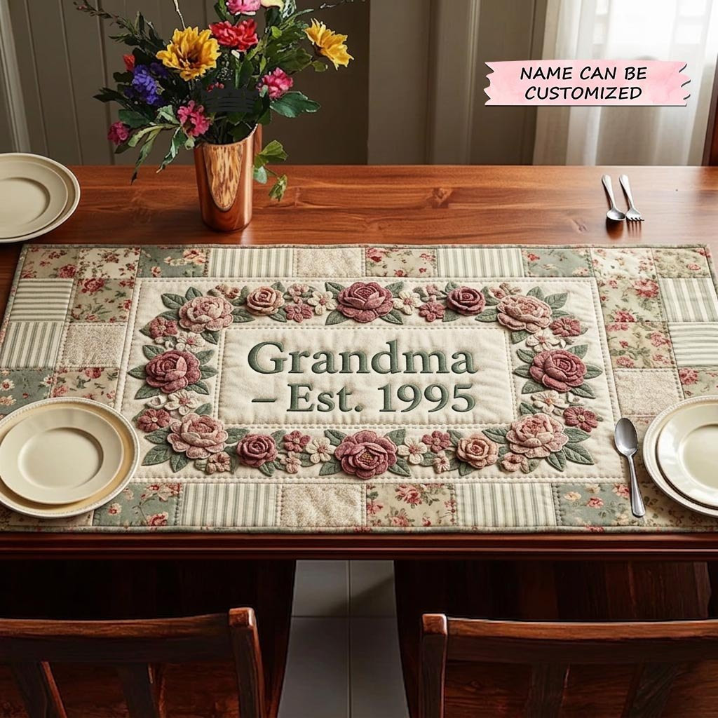 Grandma Est 1995 Floral Frame Table Runner - Made to Order TABLE928