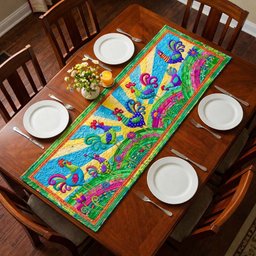 Green and Pink Folk Birds Table Runner - Made to Order TABLE928