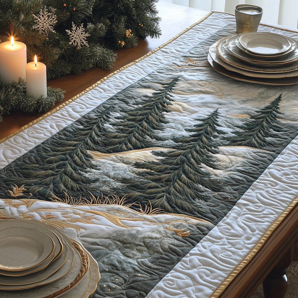 Grey Pines in the Snow Table Runner - Made to Order TABLE928