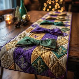 Green Bow on Purple Blocks Table Runner - Made to Order TABLE928